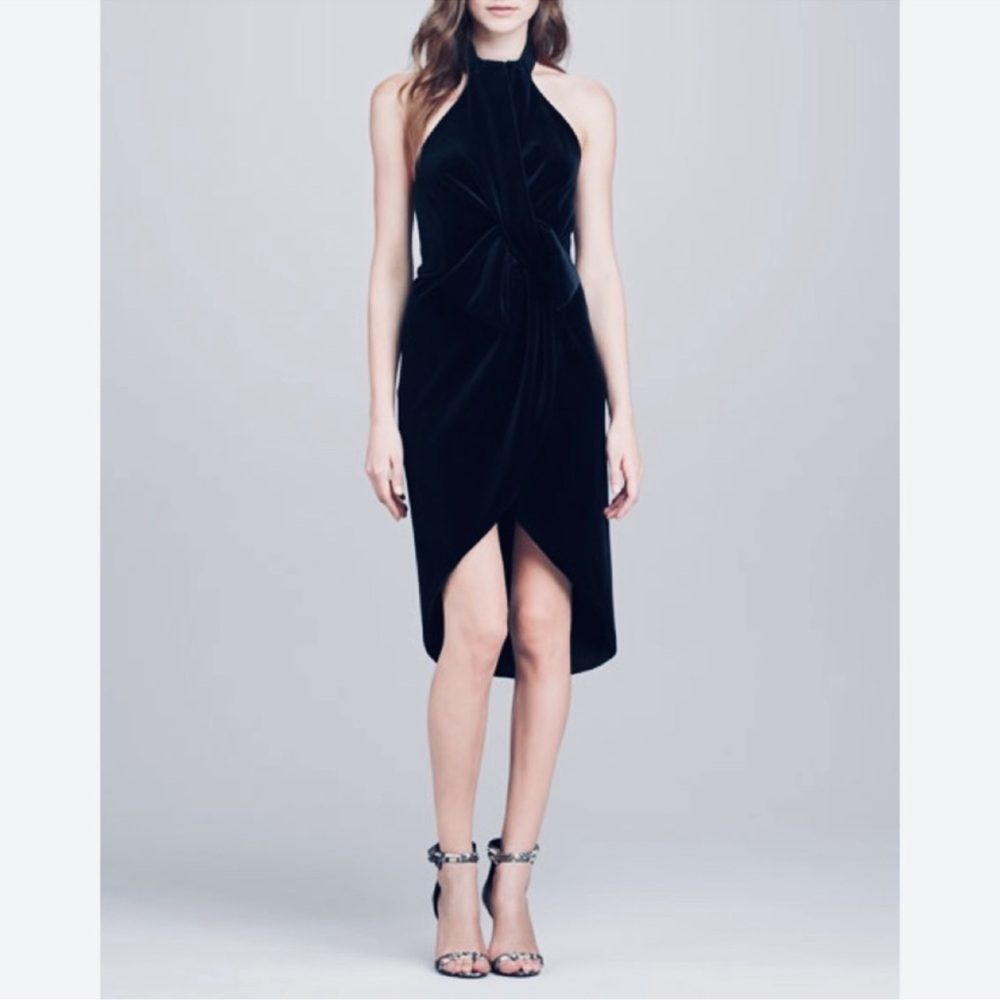 Black Halo Eve by Laurel Berman Velvet High Low Black Halter Dress